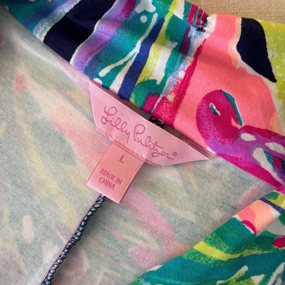 Lilly Pulitzer Margate Dress Bright Navy Dont Leave Me Hanging Floral Large - Picture 3 of 10